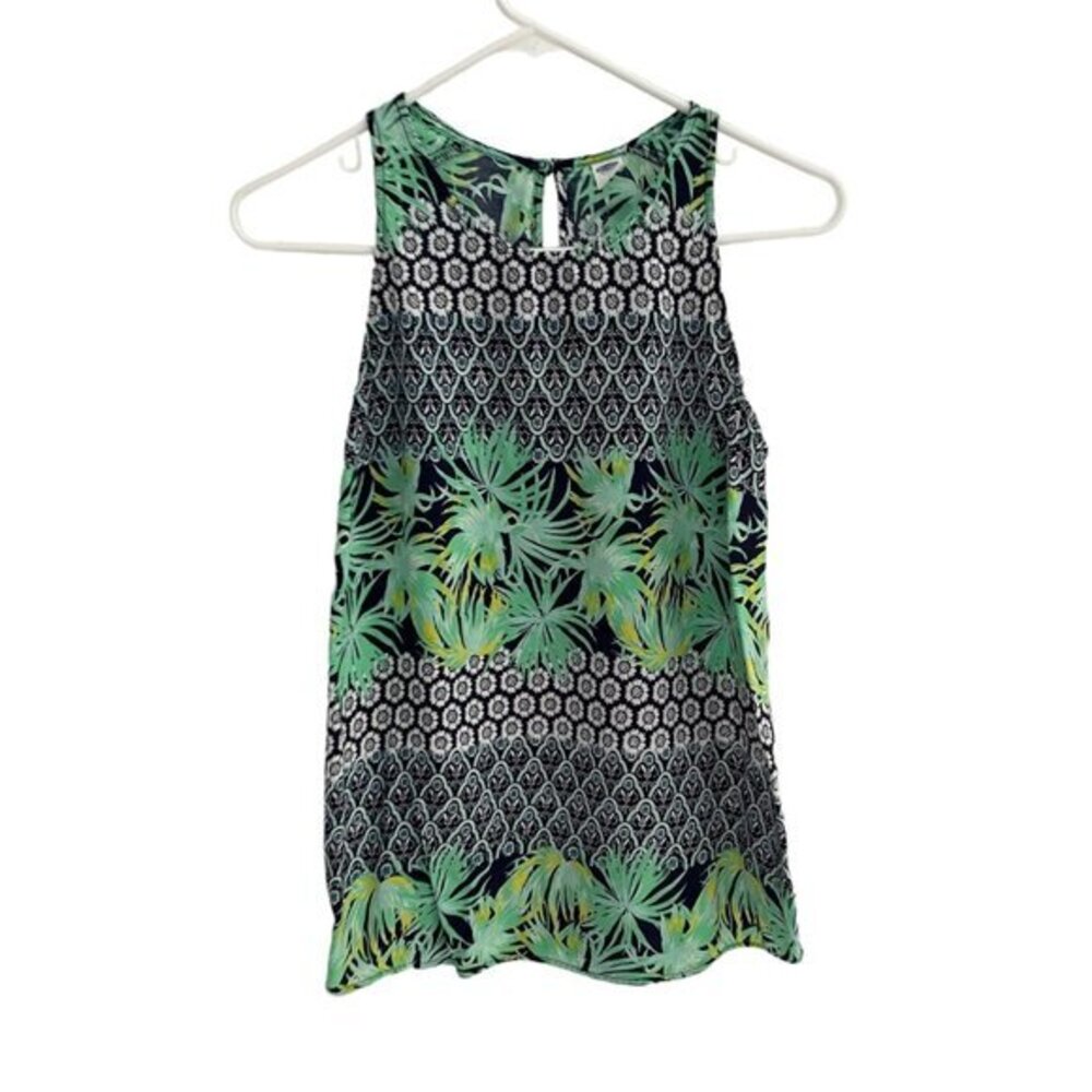 Old Navy Women Sleeveless Tropical Floral Mixed Print Tank Top Green Navy